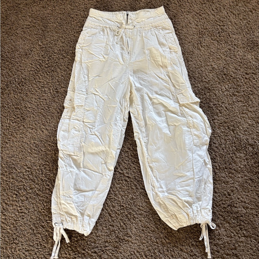 Free People White Cotton Cargo Jogger Pants